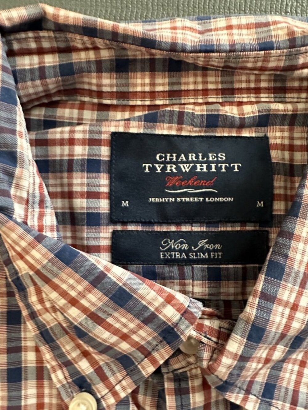 Charles Tyrwhitt Red / Blue Plaid Weekend Men’s Medium Extra Slim Fit
